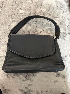 Aimee Kestenberg Black Leather Shoulder Bag with Whipstitch Trim
